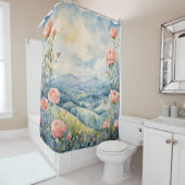 Blauw landschap douchegordijn (In situ)