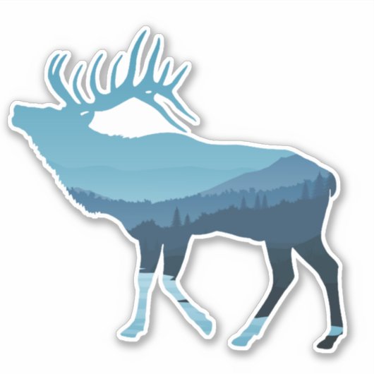 Blauw landschap eland bos berg sticker (Voorkant)