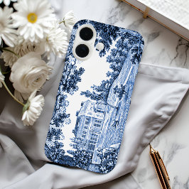 Blauw landschap Victoriaans huis iPhone 16 Hoesje