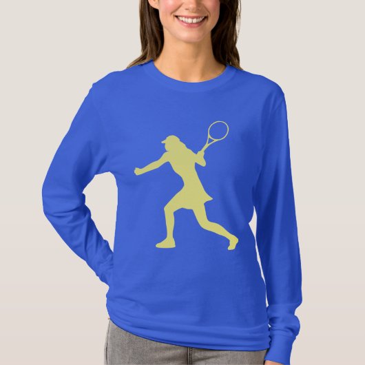 Blauw lange mouw tennis sport shirt voor dames (Voorkant)