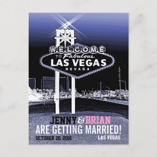  Blauw Las Vegas Bruiloft Save The Date Aankondigingskaart (Voorkant)