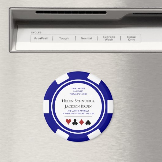 Blauw Las Vegas Bruiloft Save The Date Poker Chip Magneet (Insitu (Vaatwasser))