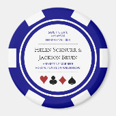 Blauw Las Vegas Bruiloft Save The Date Poker Chip Magneet (Voorkant)