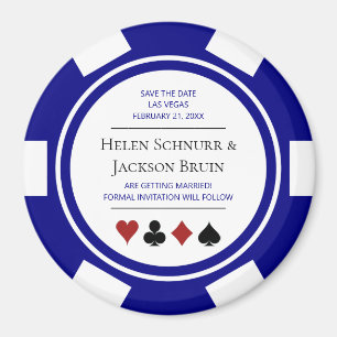 Blauw Las Vegas Bruiloft Save The Date Poker Chip Magneet