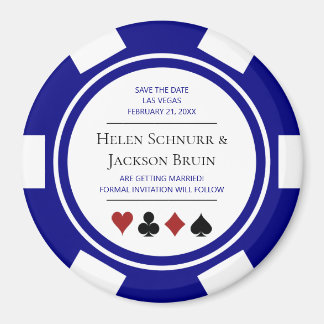 Blauw Las Vegas Bruiloft Save The Date Poker Chip Magneet