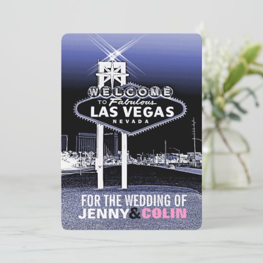 blauw Las Vegas Modern bruiloft uitnodigingen (Staand voorkant)