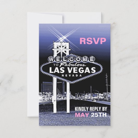  Blauw Las Vegas Modern Wedding RSVP (Voorkant)