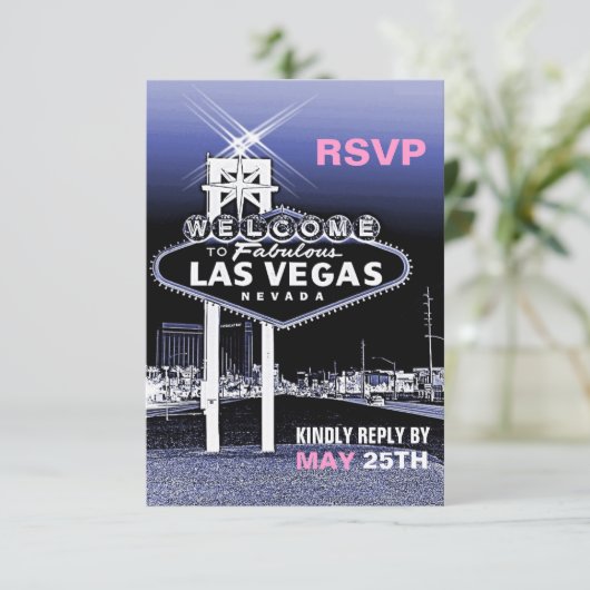 Blauw Las Vegas Modern Wedding RSVP (Staand voorkant)