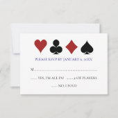 Blauw Las Vegas Poker Kaart Suits Bruiloft RSVP (Voorkant)
