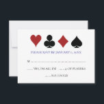 Blauw Las Vegas Poker Kaart Suits Bruiloft RSVP<br><div class="desc">Vertroebel je gasten door ze deze fantastische blauwe,  zwarte,  witte en rode pokerspeelkaart te sturen,  past bij RSVP-kaart samen met hun uitnodiging. Ze wachten met spanning op de formele uitnodiging voor deze zeker leuke bruiloft!</div>