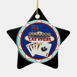 Blauw Las Vegas Welkom Bord Pokerchip Keramisch Ornament