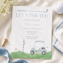 Blauw laten we par tee golf verjaardagsuitnodiging