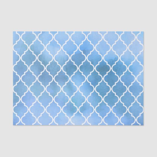 Blauw latenwerk, Quatrefoil, Trellis, Waterverven Tissuepapier (Voorkant)