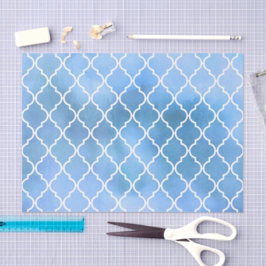 Blauw latenwerk, Quatrefoil, Trellis, Waterverven Tissuepapier (Craft)