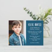 Blauw Latter-day Saint Child Foto Doop Kaart (Staand voorkant)