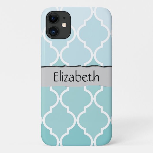 Blauw Latticework, Ombre, Quatrefoil, Jouw naam Case-Mate iPhone Case (Achterkant)