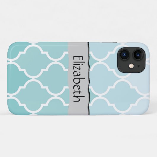 Blauw Latticework, Ombre, Quatrefoil, Jouw naam Case-Mate iPhone Case (Achterkant (horizontaal))