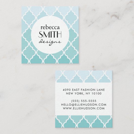 Blauw Latticework, Ombre, Quatrefoil, Trellis Vierkante Visitekaartje (Voorkant / Achterkant)