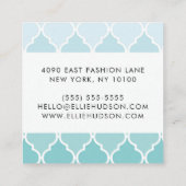 Blauw Latticework, Ombre, Quatrefoil, Trellis Vierkante Visitekaartje (Achterkant)