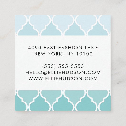 Blauw Latticework, Ombre, Quatrefoil, Trellis Vierkante Visitekaartje (Achterkant)