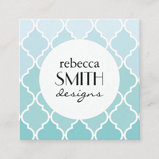 Blauw Latticework, Ombre, Quatrefoil, Trellis Vierkante Visitekaartje (Voorkant)