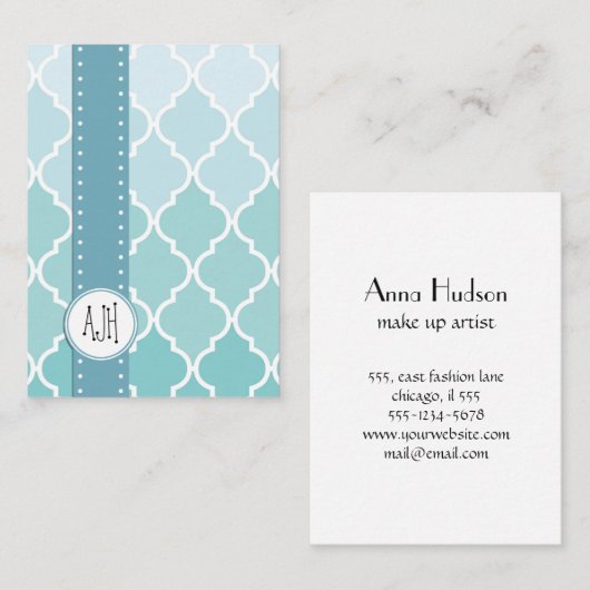 Blauw Latticework, Ombre, Quatrefoil, Trellis Visitekaartje (Voorkant / Achterkant)