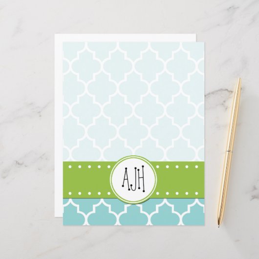 Blauw Latticework, Quatrefoil, Trellis, Monogram (Voorkant / Achterkant in situ)