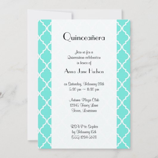 Blauw Latticework, Quatrefoil, Trellis, Quinceaner Kaart (Voorkant)