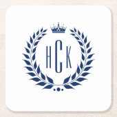 Blauw Lauwerkrans Aangepast Monogram Kartonnen Onderzetters (Voorkant)
