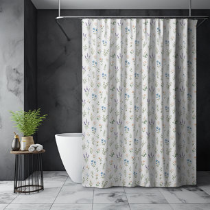 Blauw Lavendel Boho Waterverf Wildbloem Cottage Douchegordijn