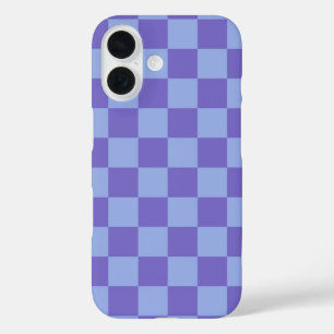 Blauw & Lavendel Checkerboard Patroon iPhone 16 Hoesje