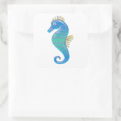 Blauw & Lavendel Glas in lood Zeepaardje Vierkante Sticker (Tas)