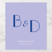 Blauw Lavendel Modern Monogram Huwelijk Wijn Etiket (Enkel label)