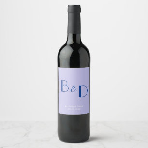 Blauw Lavendel Modern Monogram Huwelijk Wijn Etiket