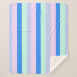 Blauw, lavendel, roze en pastel mintgroene strepen sherpa deken