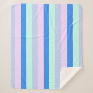 Blauw, lavendel, roze en pastel mintgroene strepen sherpa deken