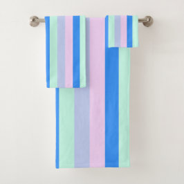 Blauw, Lavendel, Roze & Pastel Mint Groene strepen Bad Handdoek