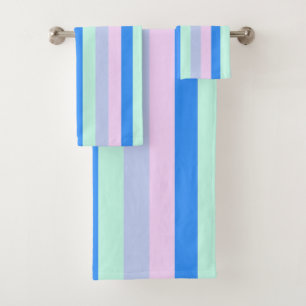 Blauw, Lavendel, Roze & Pastel Mint Groene strepen Bad Handdoek