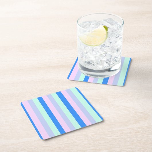 Blauw, Lavendel, Roze & Pastel Mint Groene strepen Kartonnen Onderzetters (Insitu)