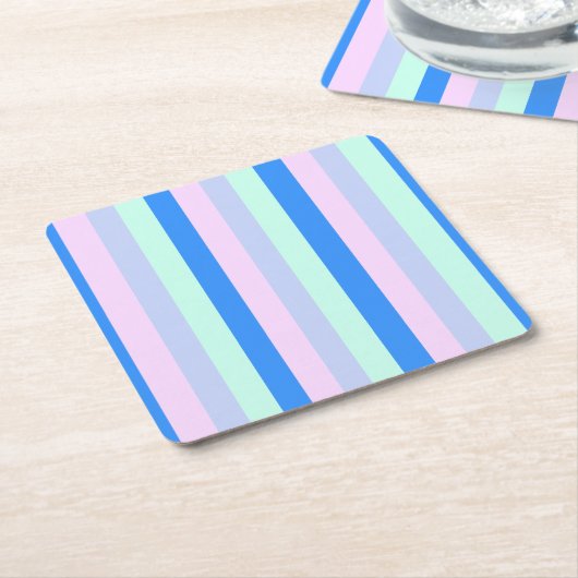 Blauw, Lavendel, Roze & Pastel Mint Groene strepen Kartonnen Onderzetters (Schuin)