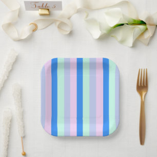 Blauw, Lavendel, Roze & Pastel Mint Groene strepen Papieren Bordje