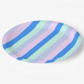 Blauw, Lavendel, Roze & Pastel Mint Groene strepen Papieren Bordje (Gekanteld)