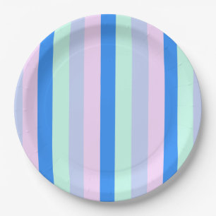 Blauw, Lavendel, Roze & Pastel Mint Groene strepen Papieren Bordje