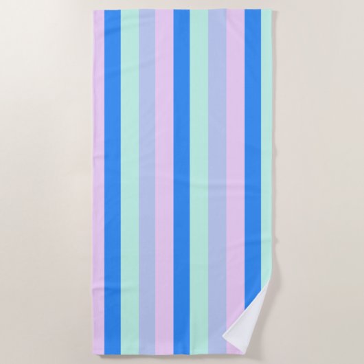 Blauw, Lavendel, Roze & Pastel Mint Groene strepen Strandlaken (Voorkant)