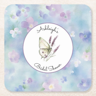 Blauw Lavendel Wit Paarse Bloemen Bruiloft Kartonnen Onderzetters