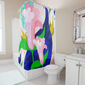 Blauw leder | Abstracte bodemverf | E Douchegordijn (In situ)