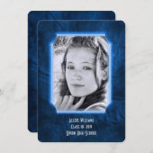 Blauw leder Afstuderen uitnodigen Kaart (Voorkant / Achterkant)