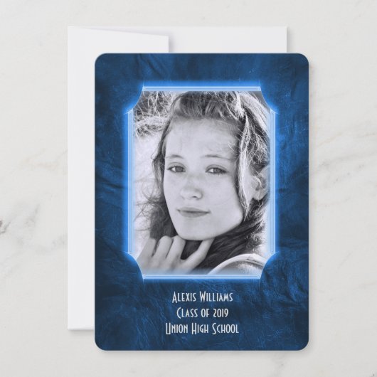 Blauw leder Afstuderen uitnodigen Kaart (Voorkant)