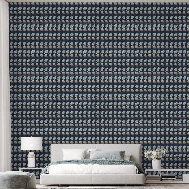 Blauw leder behang (Slaapkamer)