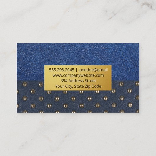 Blauw leder | Gepolsterd materiaal Visitekaartje (Achterkant)